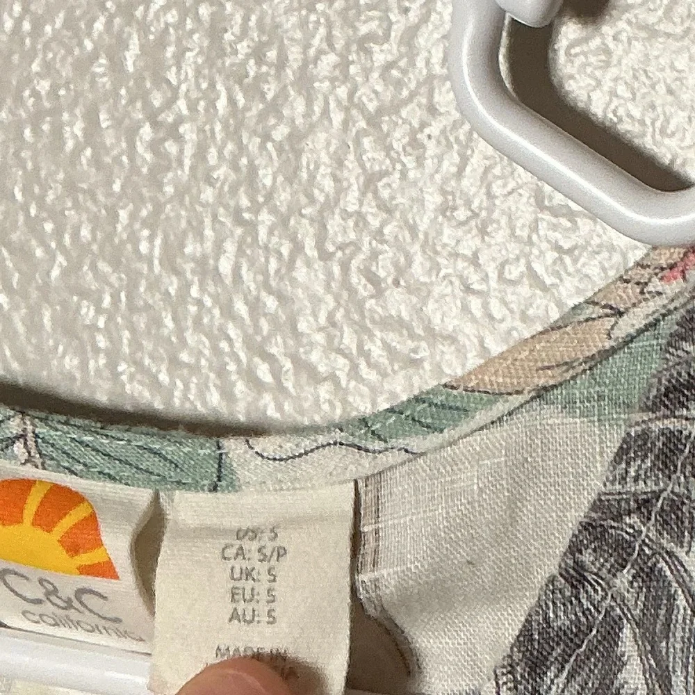 C&C California 100% Linen Tropical Print Shift Dress S Resort Palm Tree Toucan - Picture 5 of 7